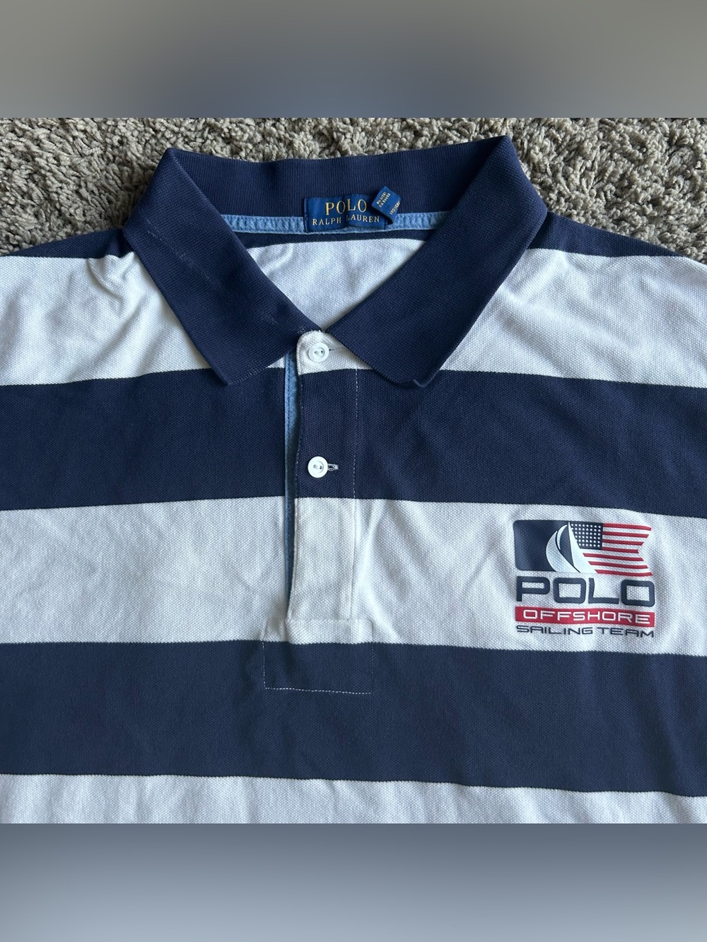 Polo Ralph Lauren Shirt Men 4XL TALL White Stripe P-15 USA OffShore Sailing Team